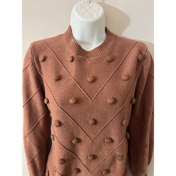 Simplee Brown Popcorn Long Sleeve Womens Crewneck Sweater Size Large - Picture 2 of 8